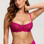 Women's Sexy Mesh Lace Balconette Bra Granita Pink