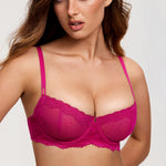 Women's Sexy Mesh Lace Balconette Bra Granita Pink