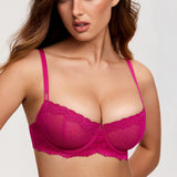 Women's Sexy Mesh Lace Balconette Bra Granita Pink