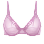 Women's Cosnufy® Mesh Sheer Demi Underwire Unlined Balconette Bra With Lace Trim White