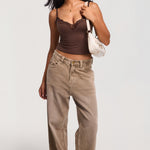 Women's Lace V Neck Double Lined Camisole Top Hazelnut