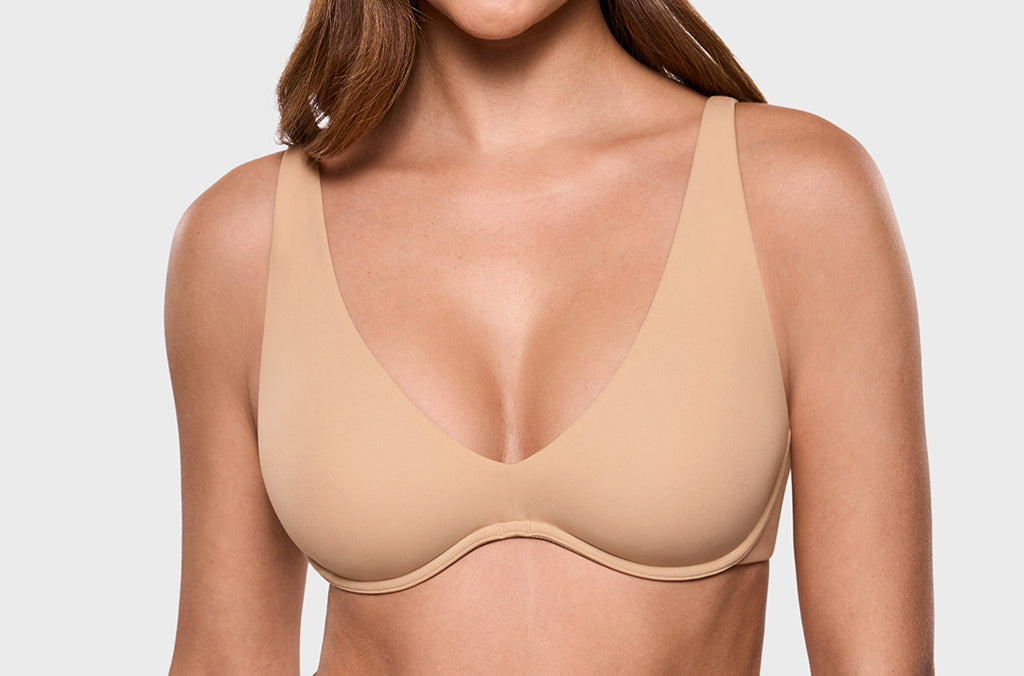 Women's Inbarely® Plus V Neck Unlined Bra - Wide Straps Warm Beige