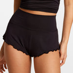 Modal Ribbed Fold Over Pleated Sleep Shorts Black