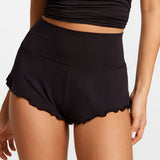 Modal Ribbed Fold Over Pleated Sleep Shorts Black
