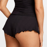 Modal Ribbed Fold Over Pleated Sleep Shorts Black