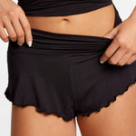 Modal Ribbed Fold Over Pleated Sleep Shorts Black