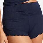 Modal Ribbed Fold Over Pleated Sleep Shorts Deep Ocean Blue