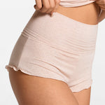 Modal Ribbed Fold Over Pleated Sleep Shorts Light Khaki Heather