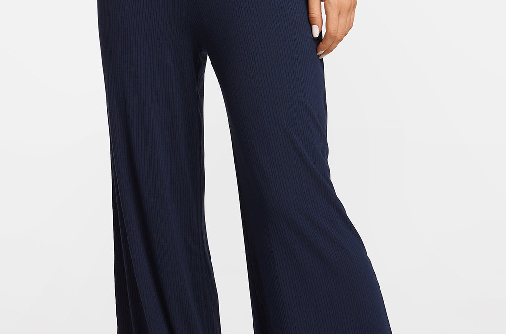 Modal Ribbed Wide Leg Casual Pants Moon Heather Grey