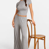Modal Ribbed Wide Leg Casual Pants Black