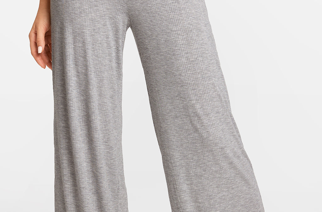 Modal Ribbed Wide Leg Casual Pants Black