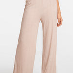Modal Ribbed Wide Leg Casual Pants Light Khaki Heather