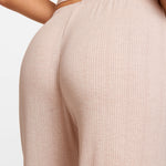 Modal Ribbed Wide Leg Casual Pants Light Khaki Heather