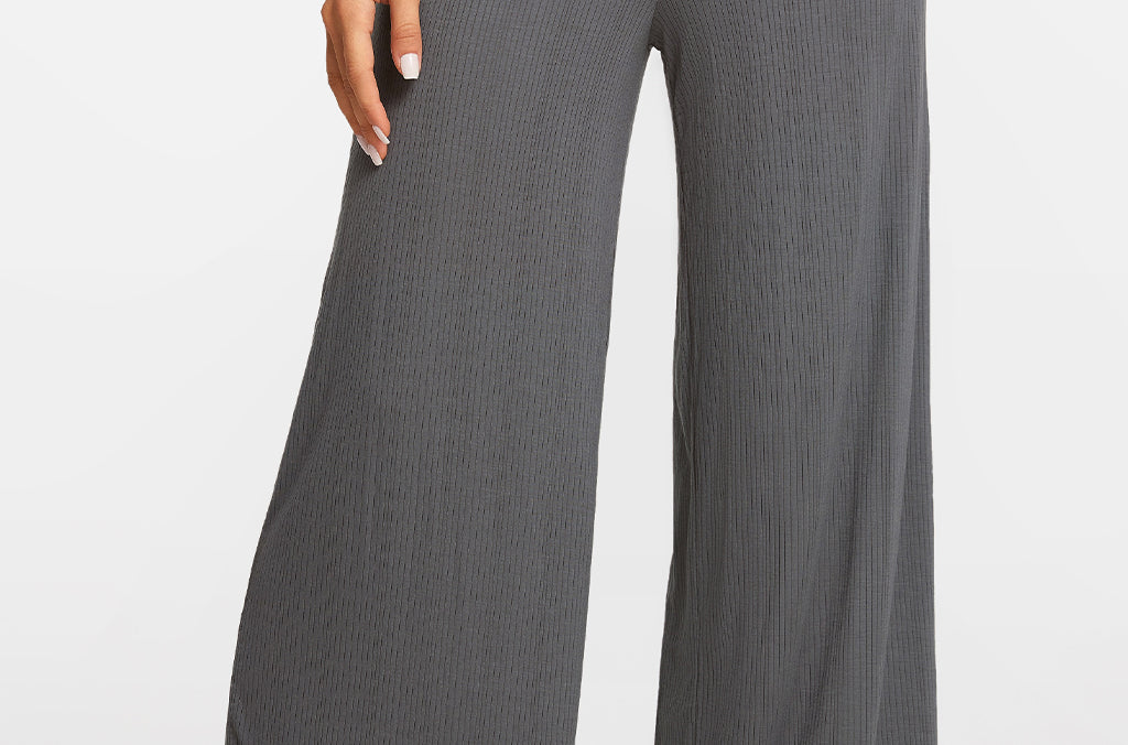 Modal Ribbed Wide Leg Casual Pants Black