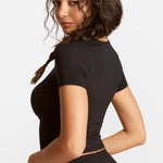 Modal Ribbed Short Sleeve Crew Neck T-Shirt Black