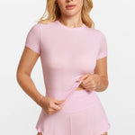 Modal Ribbed Short Sleeve Crew Neck T-Shirt Sweet Pink