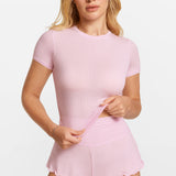 Modal Ribbed Short Sleeve Crew Neck T-Shirt Sweet Pink