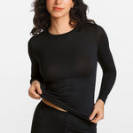 Modal Ribbed Long Sleeve Crew Neck T-Shirt Black