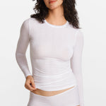 Modal Ribbed Long Sleeve Crew Neck T-Shirt White