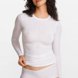 Modal Ribbed Long Sleeve Crew Neck T-Shirt White