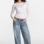 Modal Ribbed Long Sleeve Crew Neck T-Shirt White