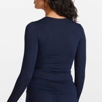 Modal Ribbed Long Sleeve Crew Neck T-Shirt Deep Ocean Blue