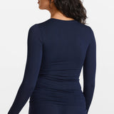Modal Ribbed Long Sleeve Crew Neck T-Shirt Deep Ocean Blue