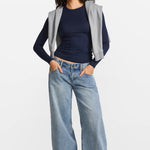 Modal Ribbed Long Sleeve Crew Neck T-Shirt Deep Ocean Blue