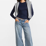Modal Ribbed Long Sleeve Crew Neck T-Shirt Deep Ocean Blue