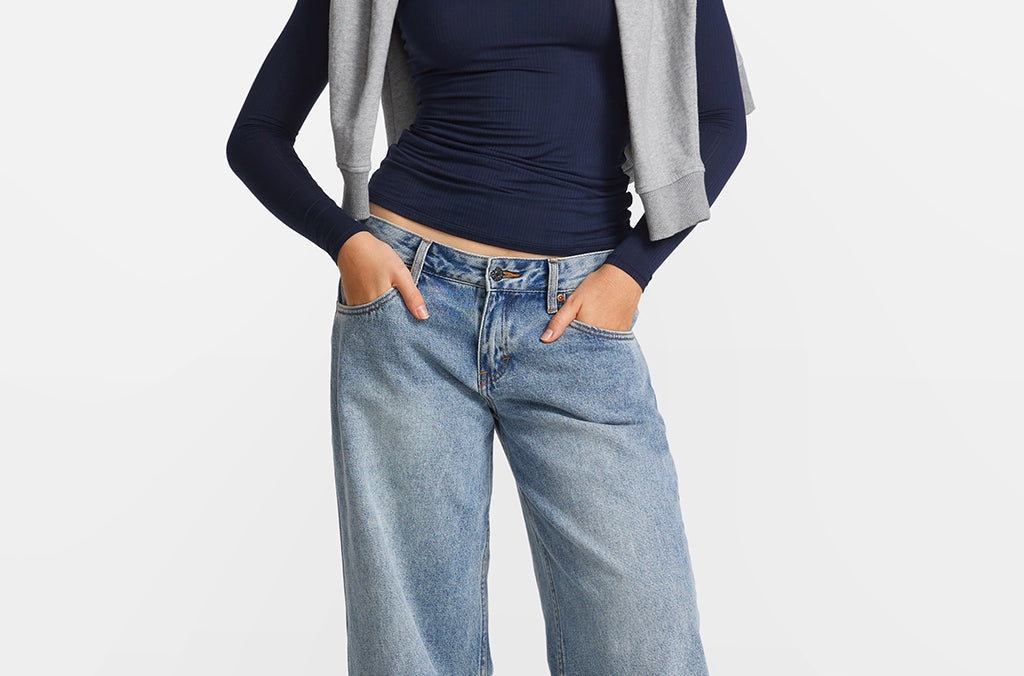 Modal Ribbed Long Sleeve Crew Neck T-Shirt Deep Ocean Blue