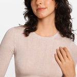 Modal Ribbed Long Sleeve Crew Neck T-Shirt Light Khaki Heather