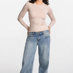 Modal Ribbed Long Sleeve Crew Neck T-Shirt Light Khaki Heather