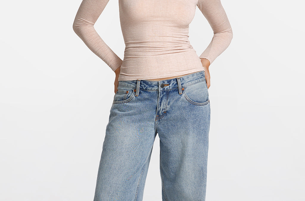 Modal Ribbed Long Sleeve Crew Neck T-Shirt Light Khaki Heather