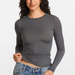 Modal Ribbed Long Sleeve Crew Neck T-Shirt Twilight Gray