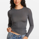 Modal Ribbed Long Sleeve Crew Neck T-Shirt Twilight Gray