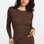Modal Ribbed Long Sleeve Crew Neck T-Shirt Hazelnut