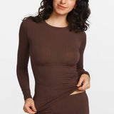 Modal Ribbed Long Sleeve Crew Neck T-Shirt Hazelnut
