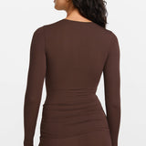 Modal Ribbed Long Sleeve Crew Neck T-Shirt Hazelnut