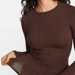 Modal Ribbed Long Sleeve Crew Neck T-Shirt Hazelnut