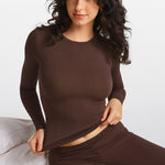 Modal Ribbed Long Sleeve Crew Neck T-Shirt Hazelnut
