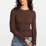 Modal Ribbed Long Sleeve Crew Neck T-Shirt Hazelnut