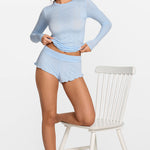 Modal Ribbed Long Sleeve Crew Neck T-Shirt Light Glacier