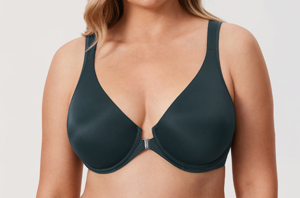 Women's Plunge Back Posture Bra Forest Dark Green @model_info:ES01