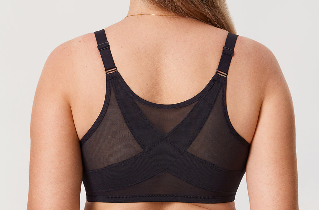 Women's Lace Front Closure Posture Bra Black