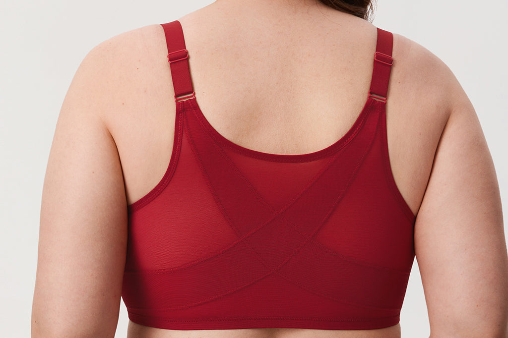 Women's Lace Front Closure Posture Bra Dark Red