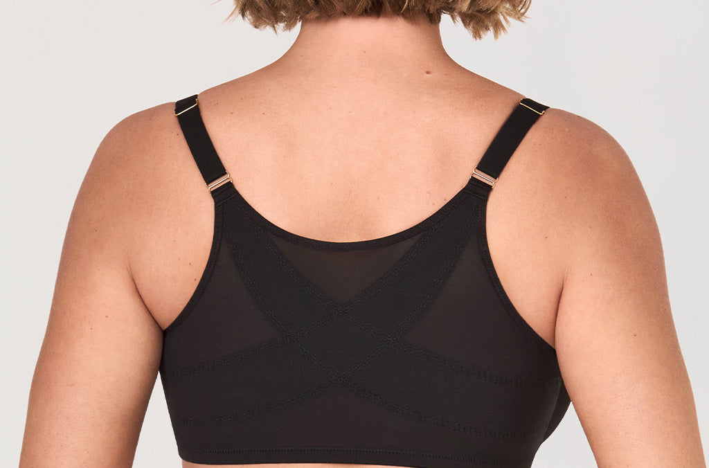 Women's Sheer Mesh Front Closure Posture Bra Black @model_info:G2
