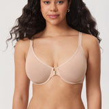 Women's Sheer Mesh Front Closure Posture Bra Beige @model_info:E1