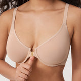 Women's Sheer Mesh Front Closure Posture Bra Beige @model_info:E3