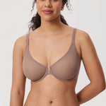 Women's Sheer Mesh Front Closure Posture Bra Brown Purple @model_info:E1