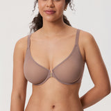 Women's Sheer Mesh Front Closure Posture Bra Brown Purple @model_info:E1